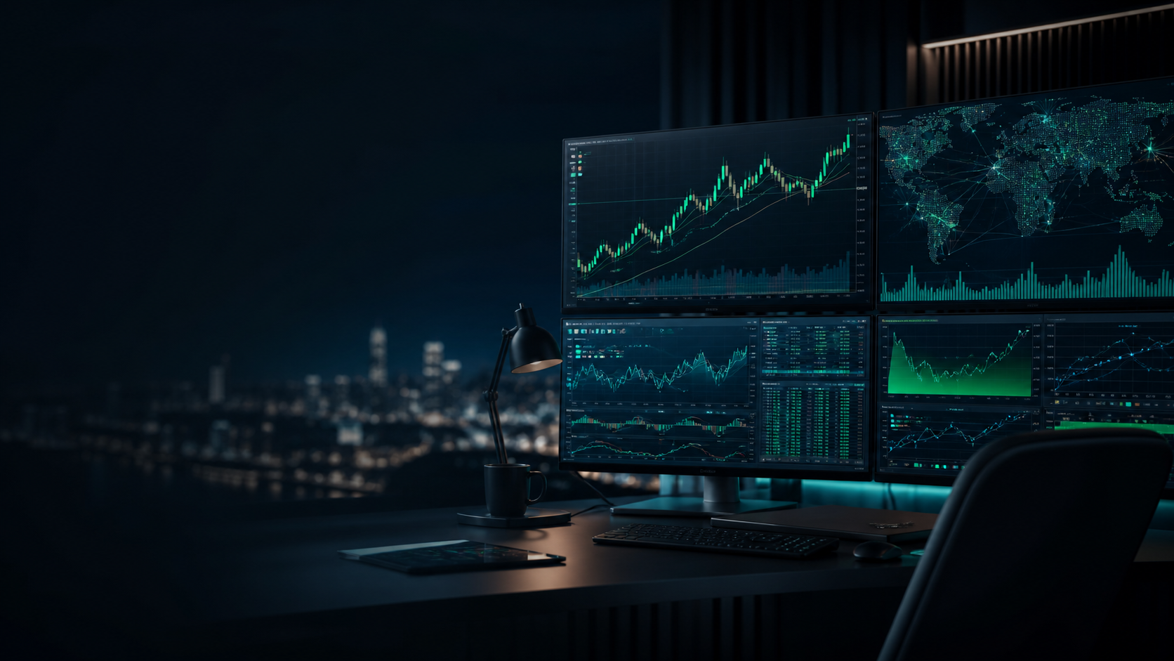 Professional trading workspace with market data and charts