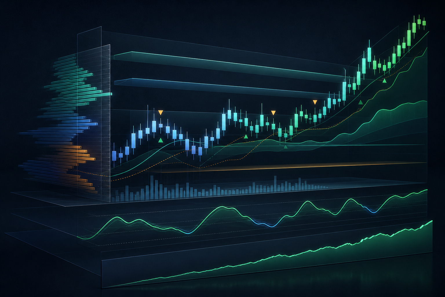 Abstract trading indicators, market structure, and risk visualization